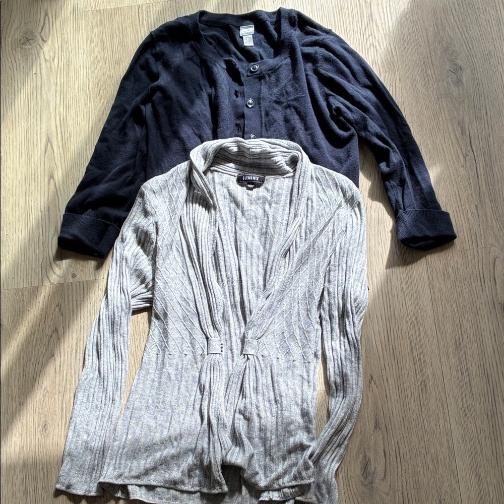Navy Blue and Gray Cardigan Set